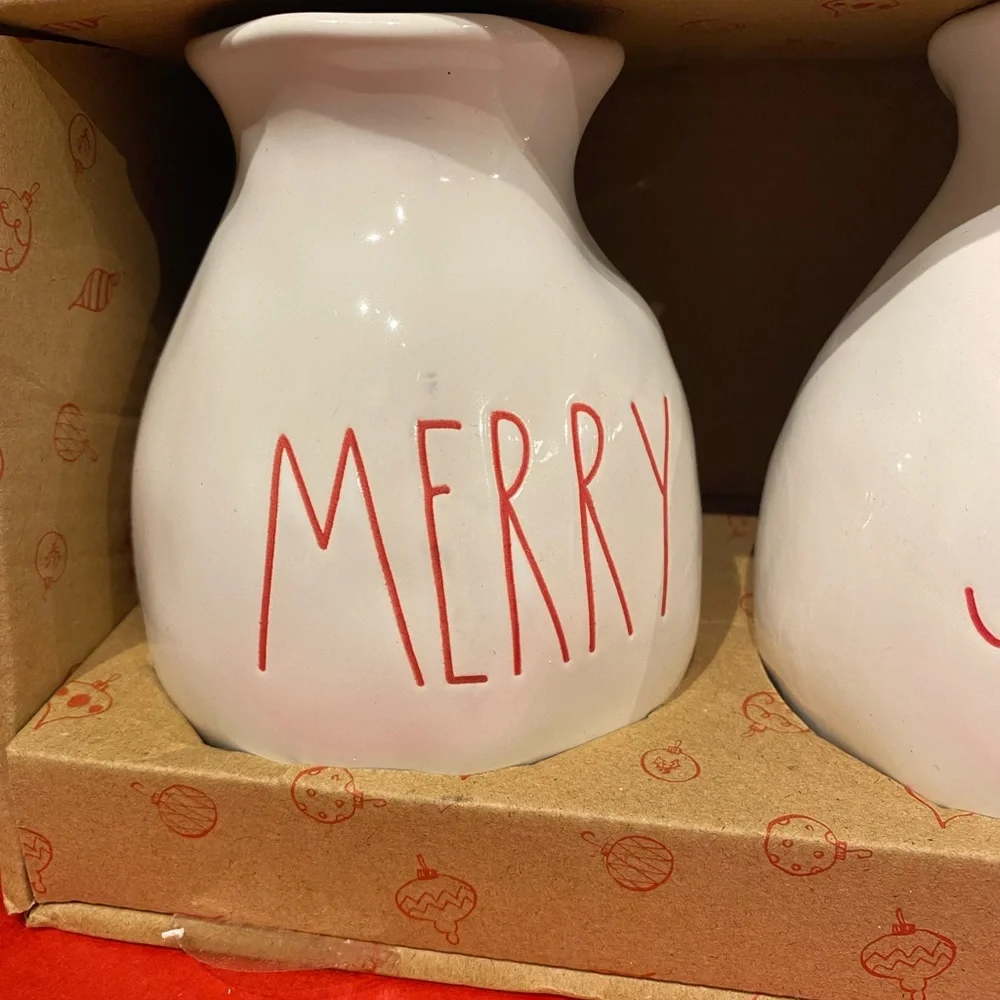 Rae Dunn set of three bud vases,‎ Christmas,Merry joy, and cheer
